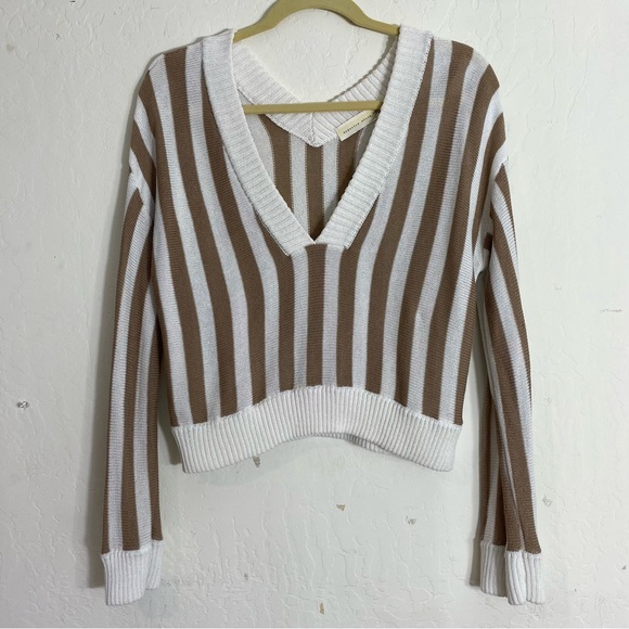 Magnolia South Double V-neck Crop Sweater baggy slouchy size medium Stripes - Picture 1 of 7